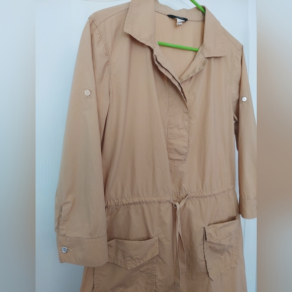 J. Crew Shirt-Dress, Khaki,  Drawstring, Pockets, Cotton, Lightweight. VGUC! - Picture 4 of 5